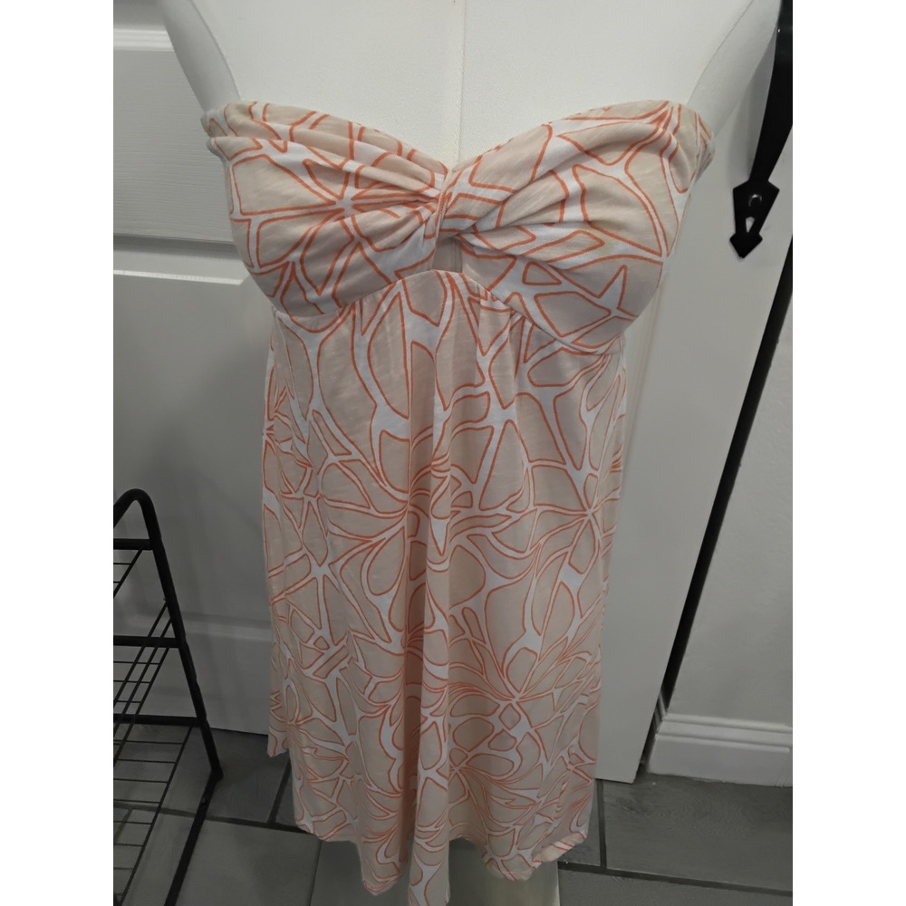Roxyβ Womens Strapless Tropical Floral Mini Dress Peach White Size Medium